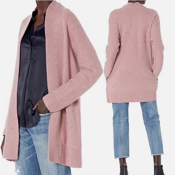 VINCE Boiled Cashmere Open Rib Trim Cardigan HEATHER MAUVE ORCHID. Size XS. EUC - Picture 6 of 16